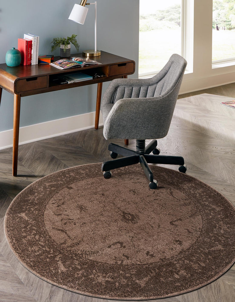 Horizon Collection Area Rug -  Apex (Brown) Round Brown  lifestyle 36