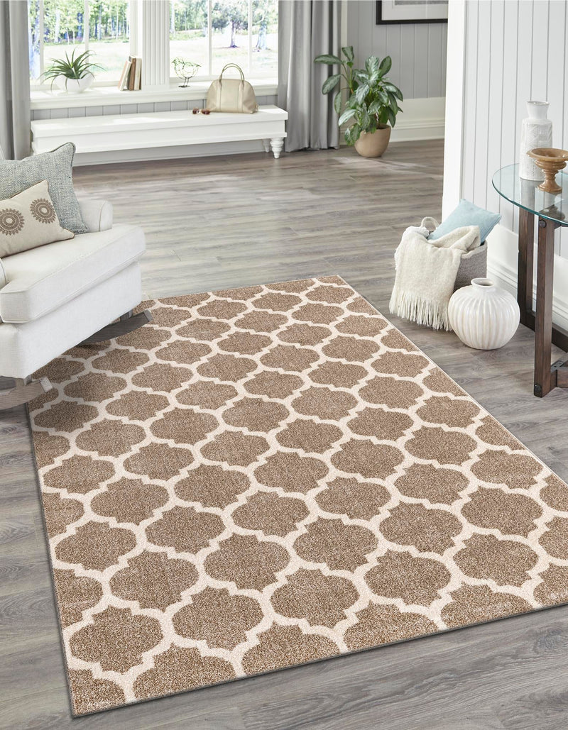 Lattice Gardens Collection Area Rug -  Bloomfield (Light Brown) Rectangle Light Brown  lifestyle 8