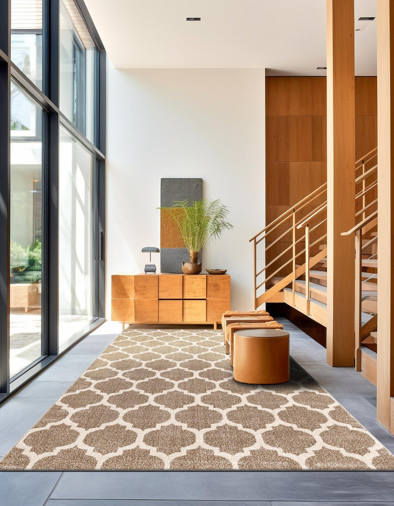 Lattice Gardens Collection Area Rug -  Bloomfield (Light Brown) Rectangular Light Brown  lifestyle 45