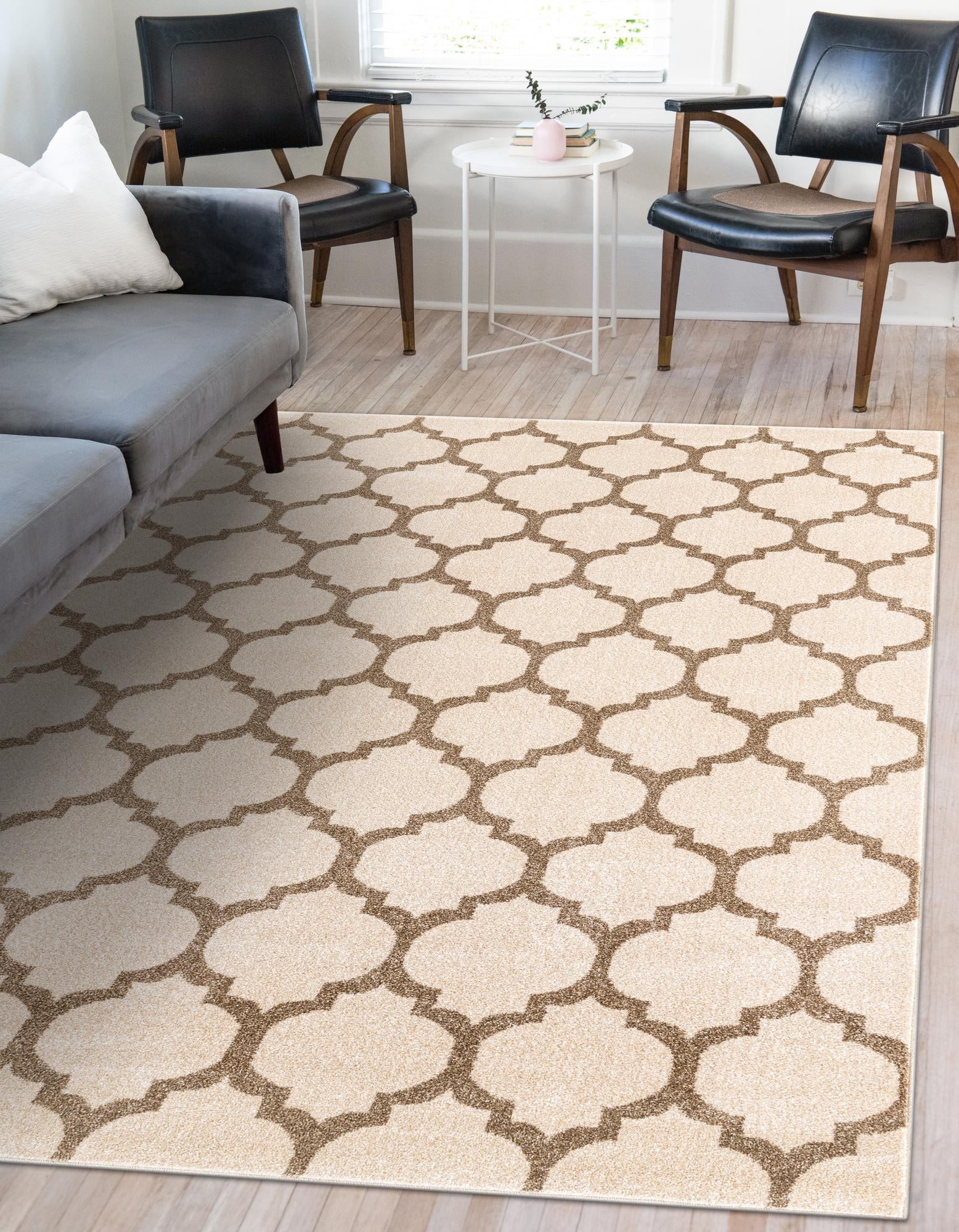 Lattice Gardens Collection Area Rug -  Bloomfield (Beige and Light Brown)