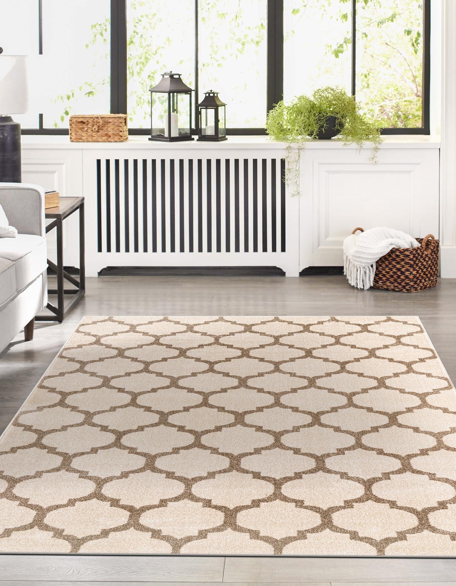 Lattice Gardens Collection Area Rug -  Bloomfield (Beige and Light Brown)