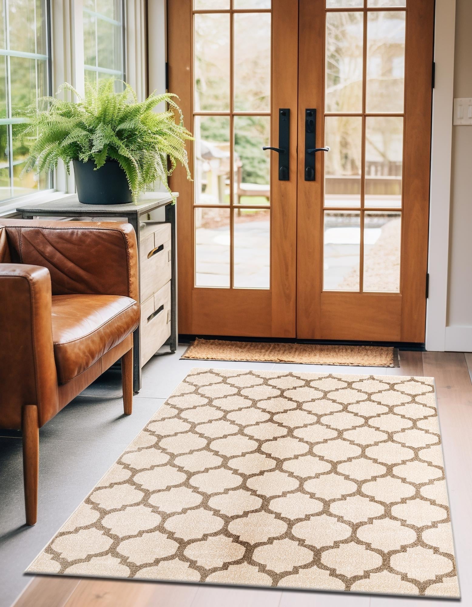 Lattice Gardens Collection Area Rug -  Bloomfield (Beige and Light Brown)