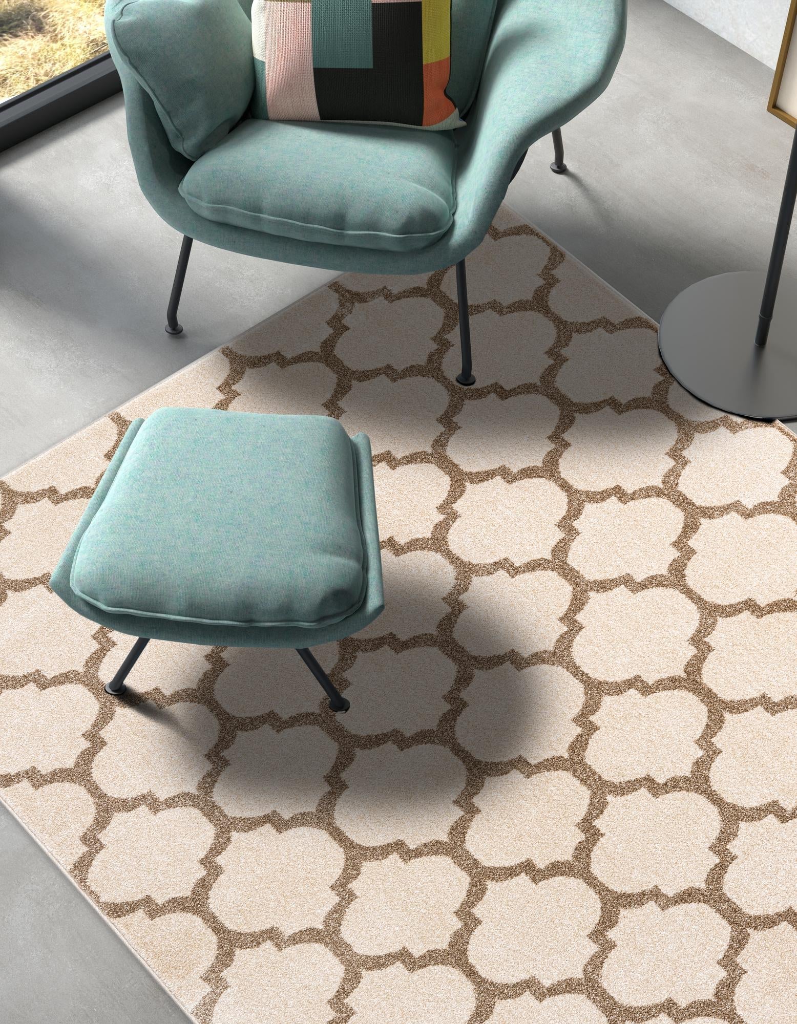 Lattice Gardens Collection Area Rug -  Bloomfield (Beige and Light Brown)