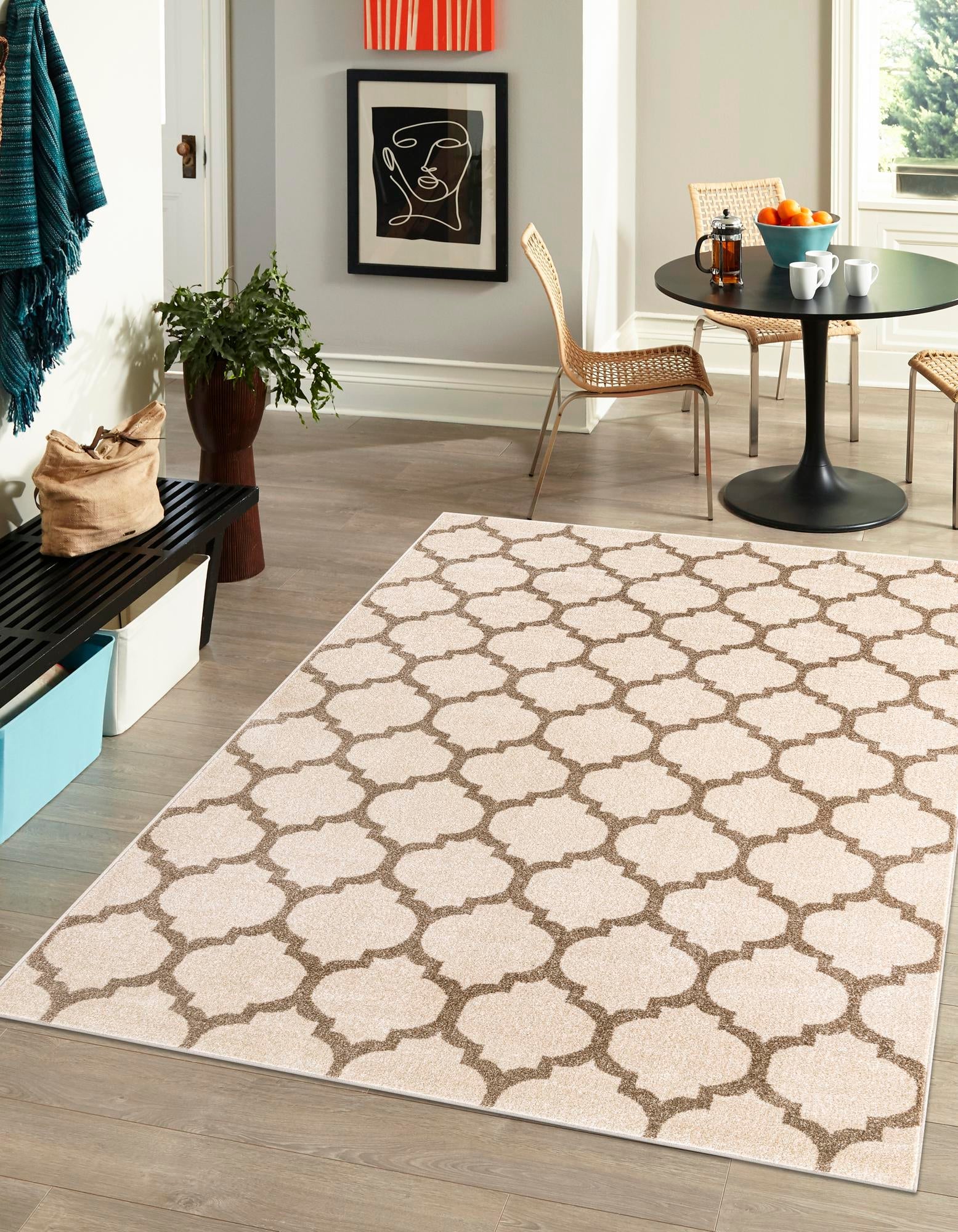 Lattice Gardens Collection Area Rug -  Bloomfield (Beige and Light Brown)