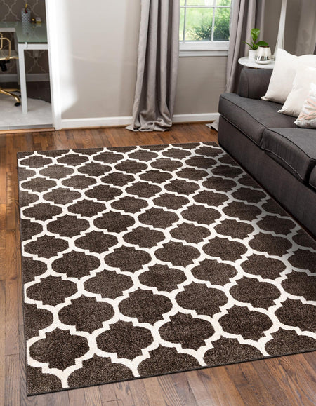 Lattice Gardens Collection Area Rug -  Bloomfield (Chocolate Brown)