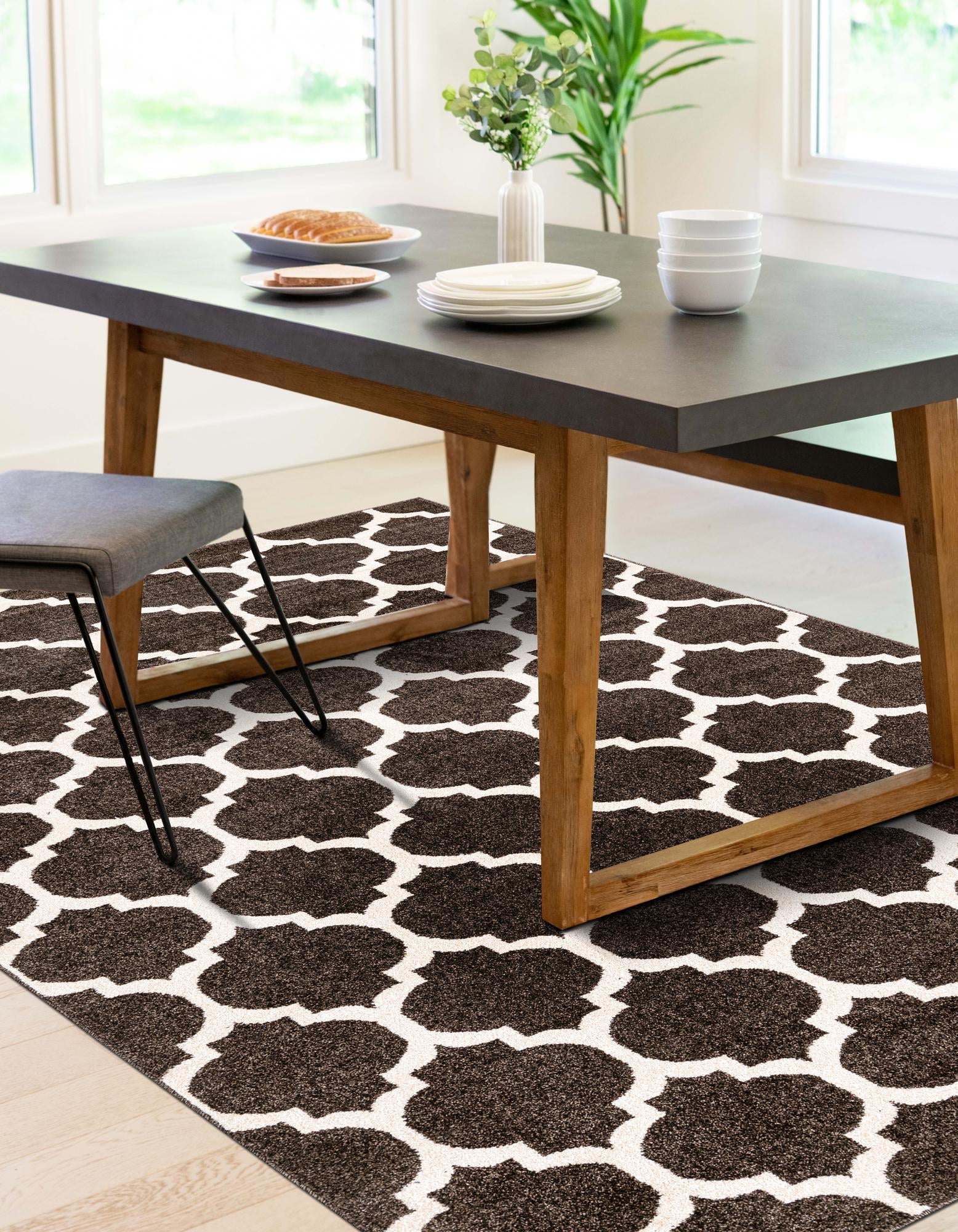 Lattice Gardens Collection Area Rug -  Bloomfield (Chocolate Brown)