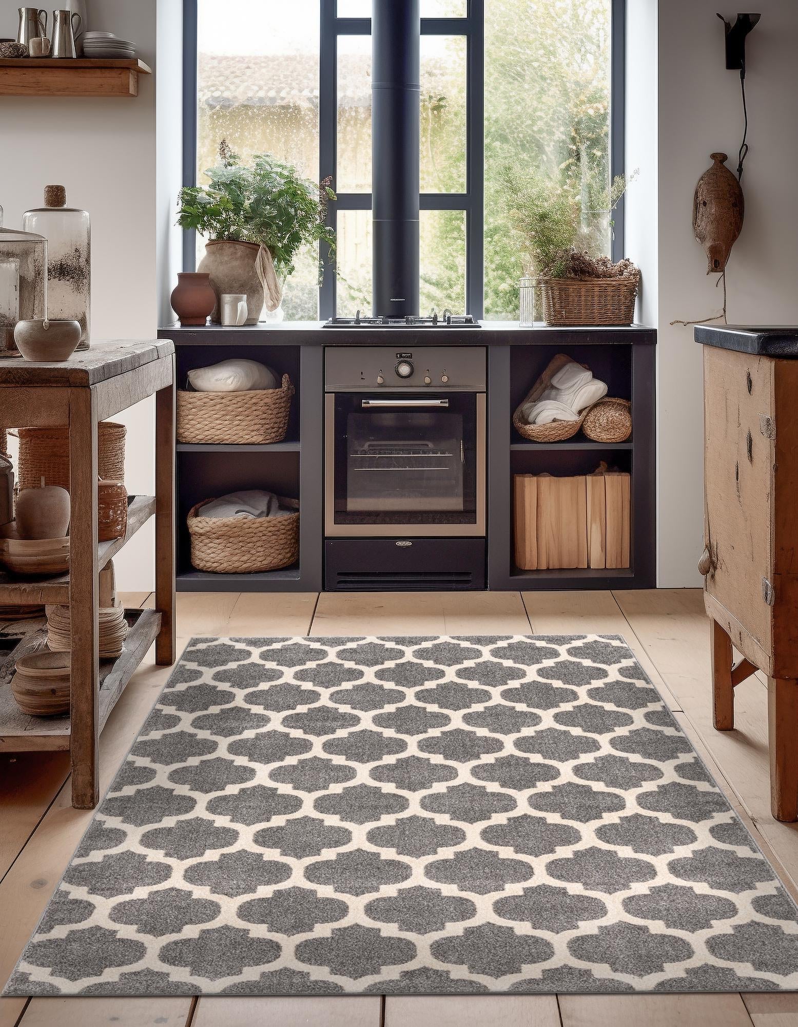 Lattice Gardens Collection Area Rug -  Bloomfield (Dark Gray)