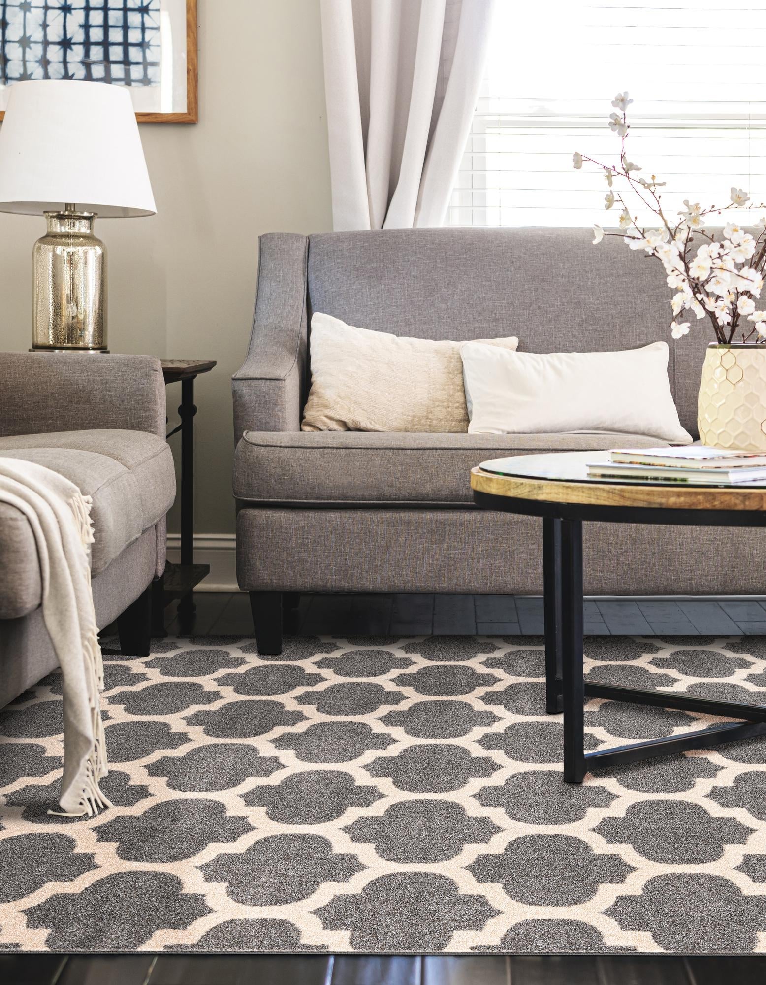 Lattice Gardens Collection Area Rug -  Bloomfield (Dark Gray)