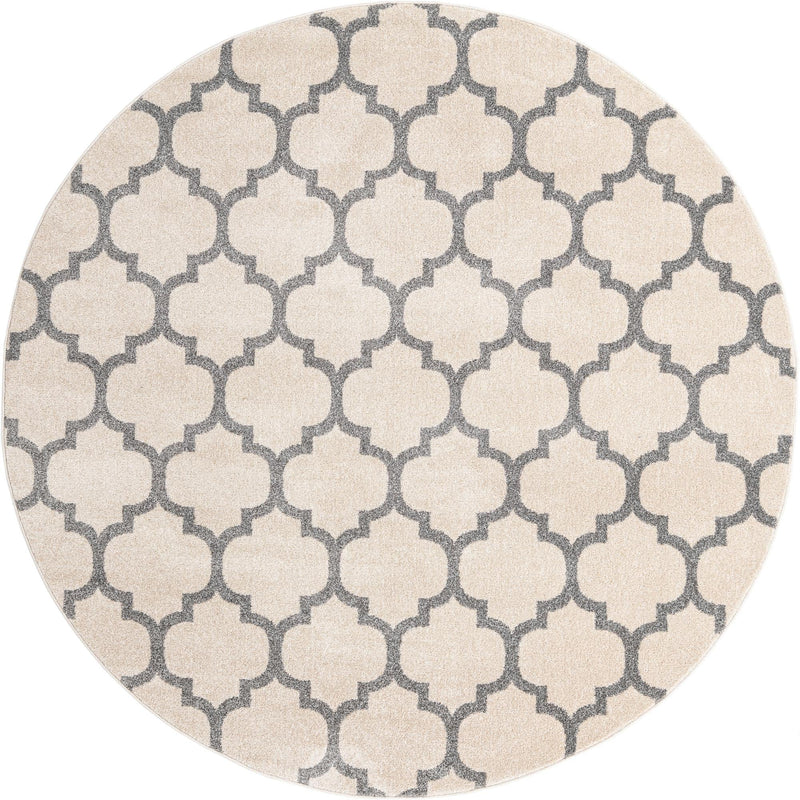 Lattice Gardens Collection Area Rug -  Bloomfield (Beige and Gray) Round Beige and Gray  lifestyle 21