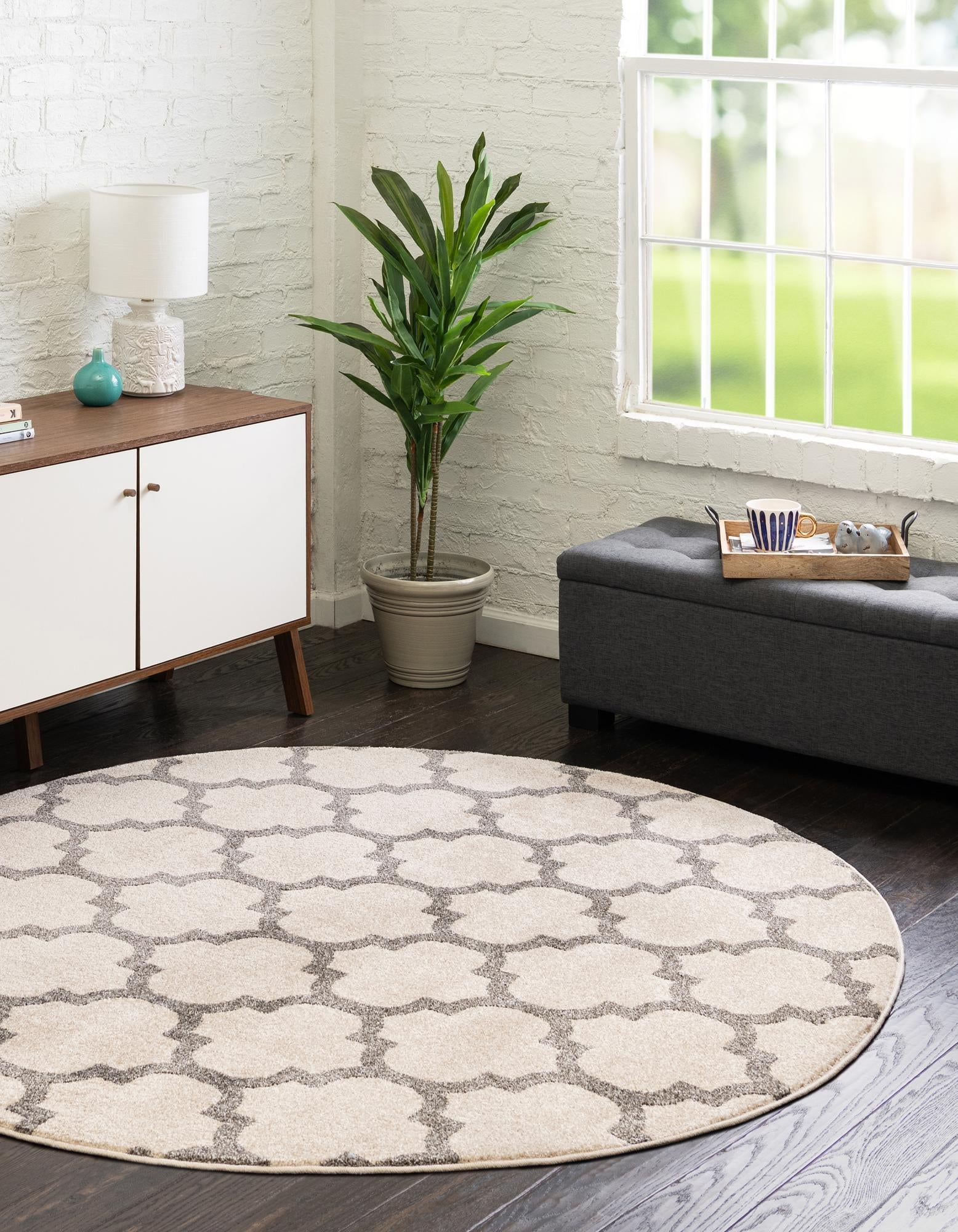 Lattice Gardens Collection Area Rug -  Bloomfield (Beige and Gray)