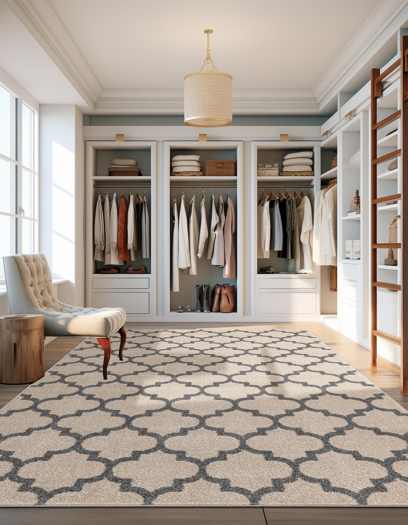 Lattice Gardens Collection Area Rug -  Bloomfield (Beige and Gray)