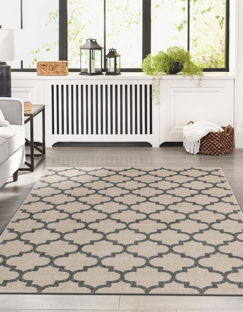 Lattice Gardens Collection Area Rug -  Bloomfield (Beige and Gray) Rectangle Beige and Gray  lifestyle 12