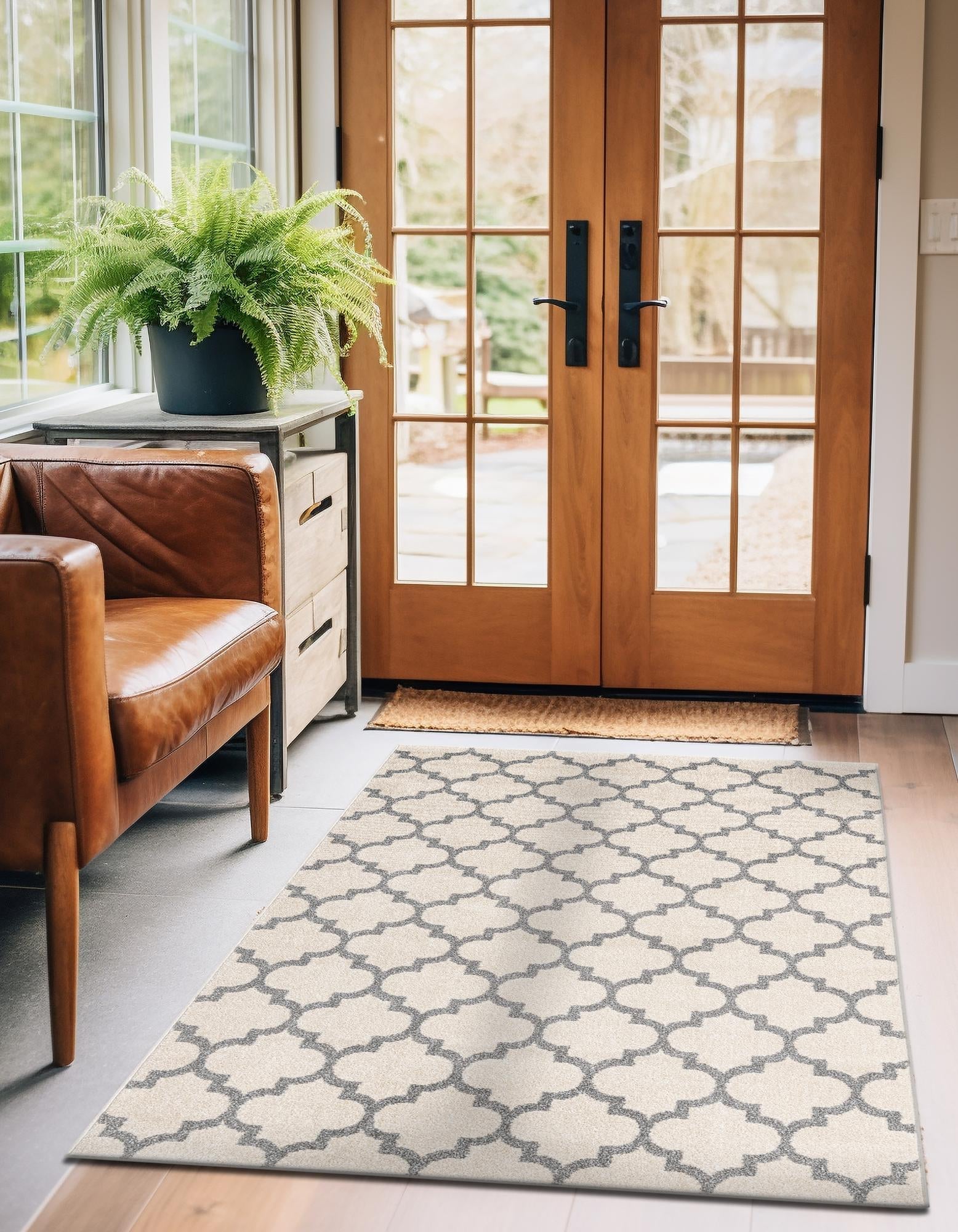 Lattice Gardens Collection Area Rug -  Bloomfield (Beige and Gray)