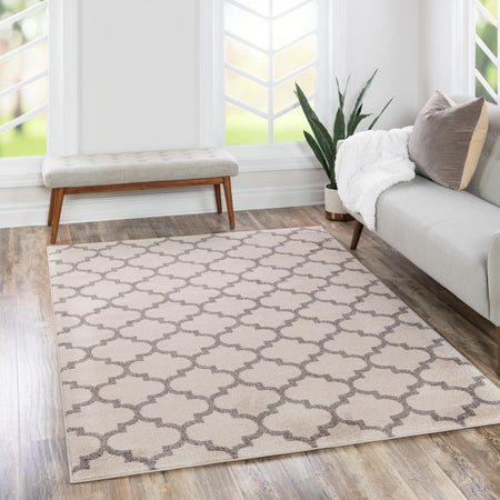 Lattice Gardens Collection Area Rug -  Bloomfield (Beige and Gray)