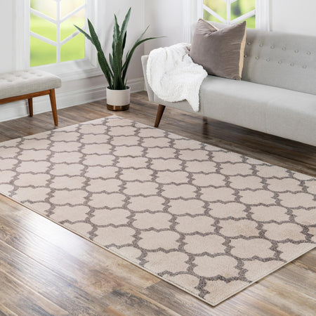 Lattice Gardens Collection Area Rug -  Bloomfield (Beige and Gray)