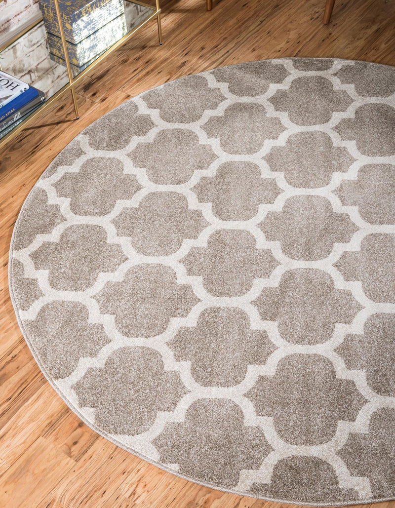 Lattice Gardens Collection Area Rug -  Bloomfield (Light Brown) Round Light Brown  lifestyle 24