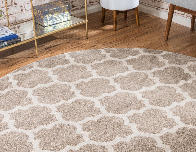 Lattice Gardens Collection Area Rug -  Bloomfield (Light Brown) Round Light Brown  lifestyle 33