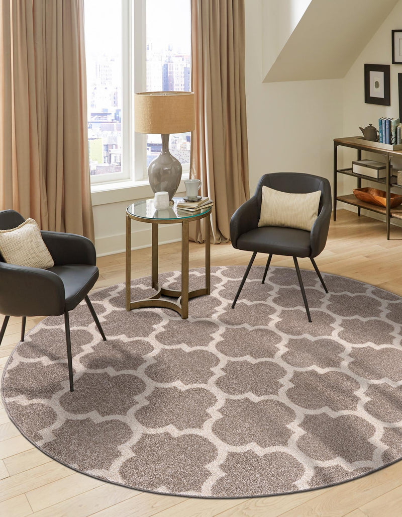 Lattice Gardens Collection Area Rug -  Bloomfield (Light Brown) Round Light Brown  lifestyle 38