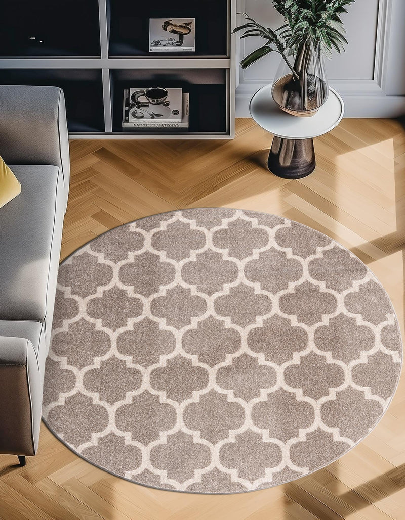 Lattice Gardens Collection Area Rug -  Bloomfield (Light Brown) Round Light Brown  lifestyle 44