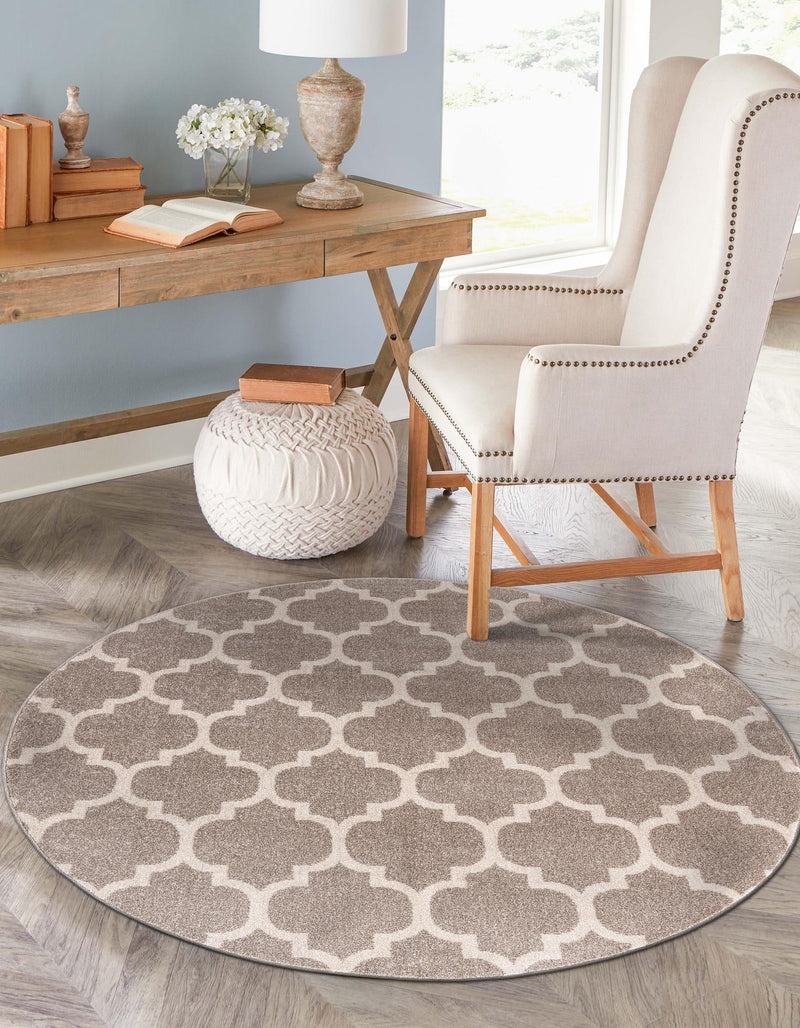 Lattice Gardens Collection Area Rug -  Bloomfield (Light Brown) Round Light Brown  lifestyle 50