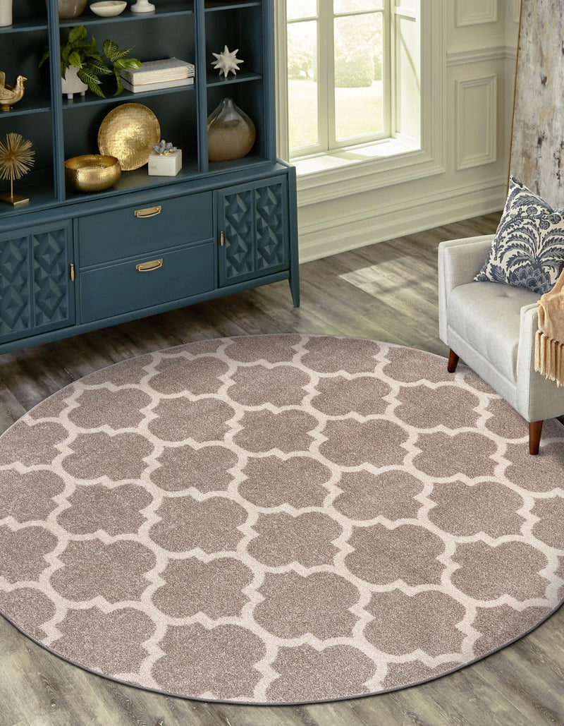 Lattice Gardens Collection Area Rug -  Bloomfield (Light Brown) Round Light Brown  lifestyle 53