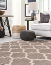 Lattice Gardens Collection Area Rug -  Bloomfield (Light Brown) Round Light Brown  lifestyle 56