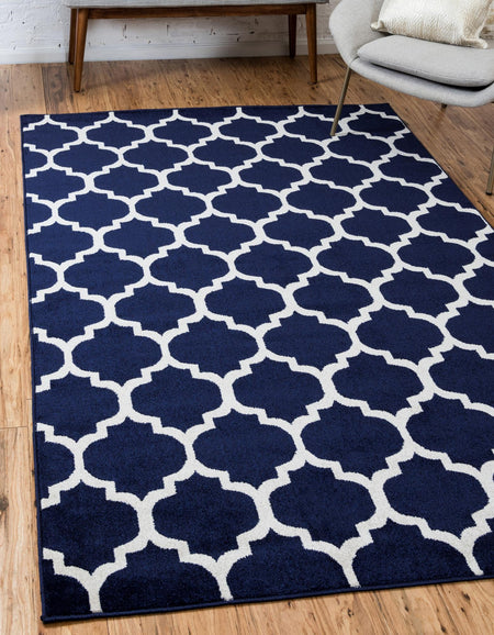 Lattice Gardens Collection Area Rug -  Bloomfield (Navy Blue)