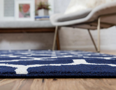 Lattice Gardens Collection Area Rug -  Bloomfield (Navy Blue)