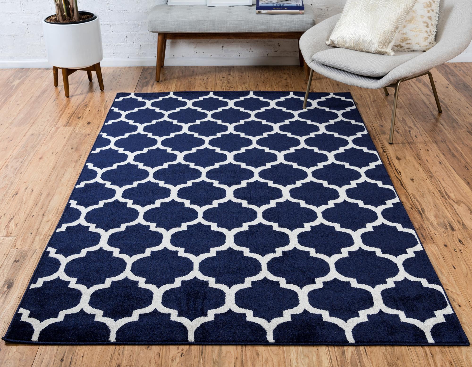 Lattice Gardens Collection Area Rug -  Bloomfield (Navy Blue)