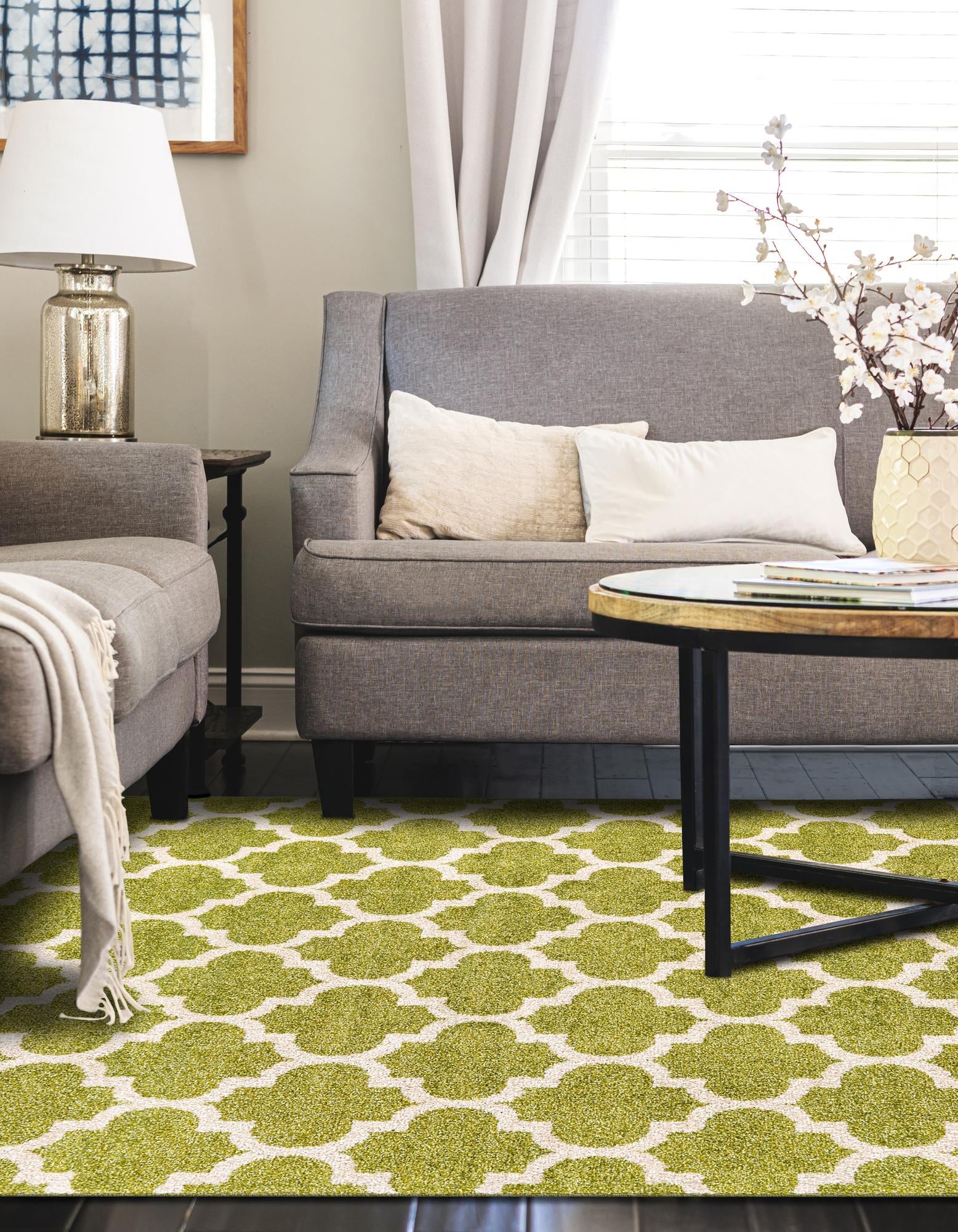 Lattice Gardens Collection Area Rug -  Bloomfield (Light Green)