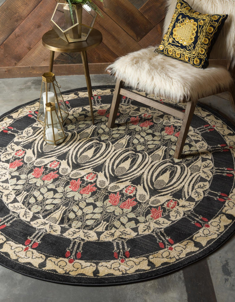 Chelsea Elegance Collection Area Rug -  Brompton (Black) Round Black  lifestyle 12