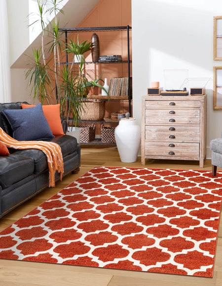 Lattice Gardens Collection Area Rug -  Bloomfield (Light Terracotta)