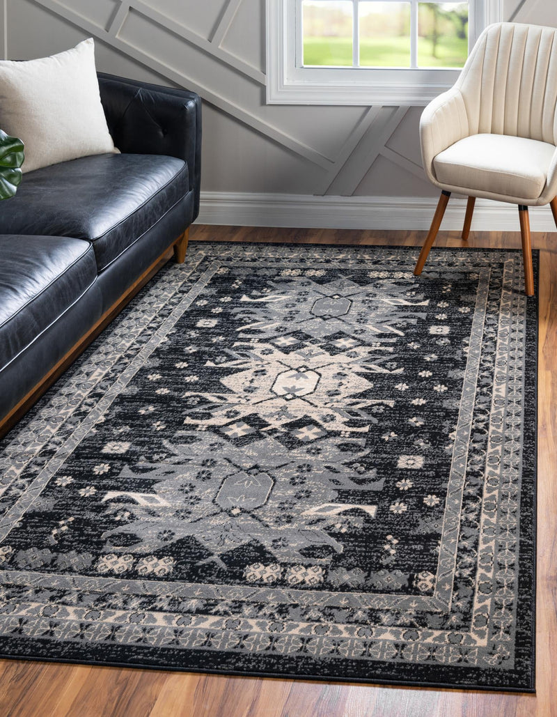 Tabriz Tapestries Collection Area Rug - Azerbaijan (Black) Rectangle Black  lifestyle 2