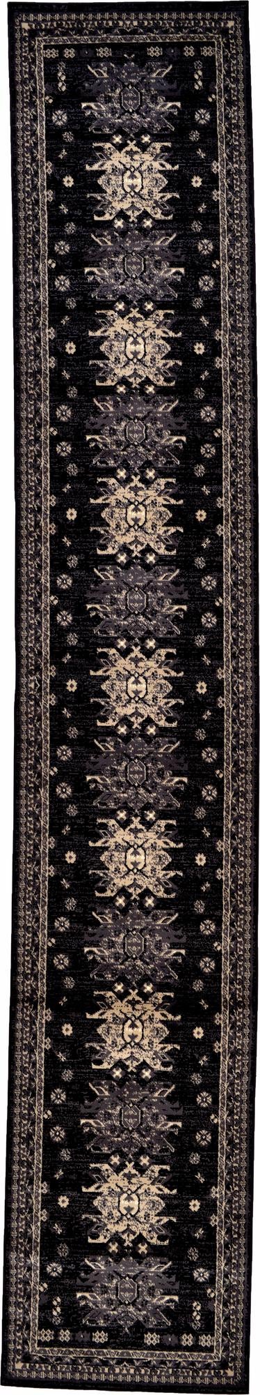 Tabriz Tapestries Collection Area Rug - Azerbaijan (Black) Runner Black  lifestyle 16