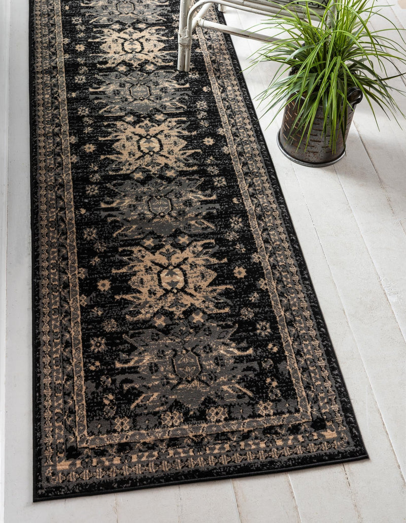 Tabriz Tapestries Collection Area Rug - Azerbaijan (Black) Runner Black  lifestyle 19