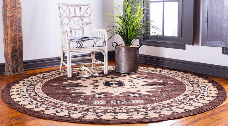 Tabriz Tapestries Collection Area Rug - Azerbaijan (Brown) Round Brown  lifestyle 17