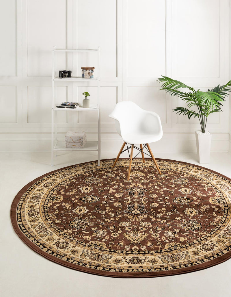 Isfahan Elegance Collection Area Rug - Naghsh-e Jahan (Brown) Round Brown  lifestyle 20