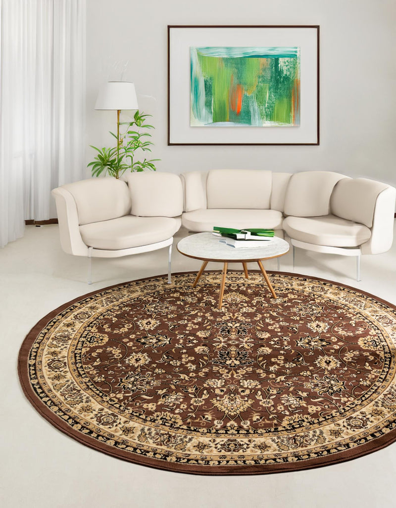 Isfahan Elegance Collection Area Rug - Naghsh-e Jahan (Brown) Round Brown  lifestyle 29