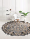 Isfahan Elegance Collection Area Rug - Naghsh-e Jahan (Gray) Round Gray  lifestyle 18