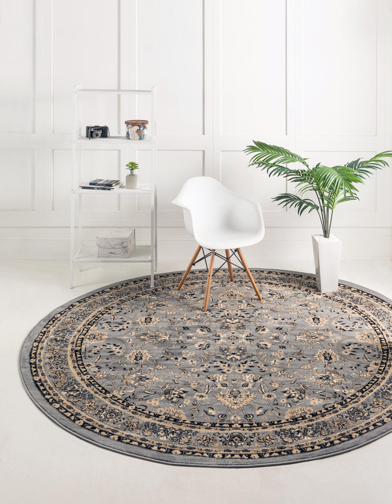 Isfahan Elegance Collection Area Rug - Naghsh-e Jahan (Gray) Round Gray  lifestyle 18