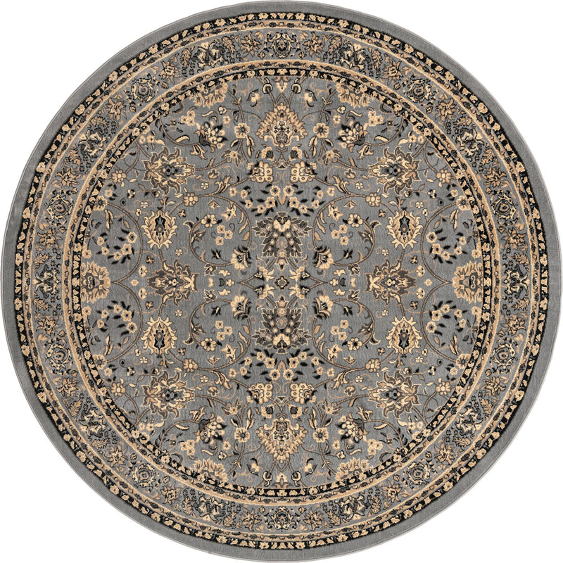 Isfahan Elegance Collection Area Rug - Naghsh-e Jahan (Gray) Round Gray  lifestyle 15