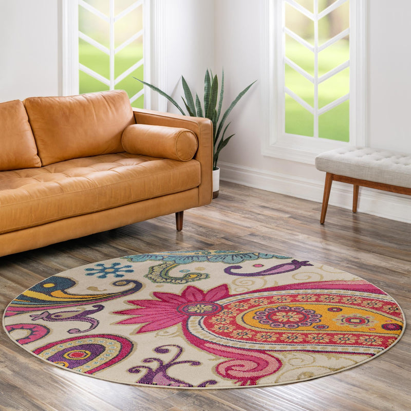 Marrakesh Elegance Collection Area Rug -  Beni Round Cream  lifestyle 79