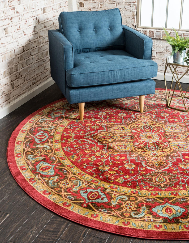 Persian Elegance Collection Area Rug -  Khorasan Round Red  lifestyle 11