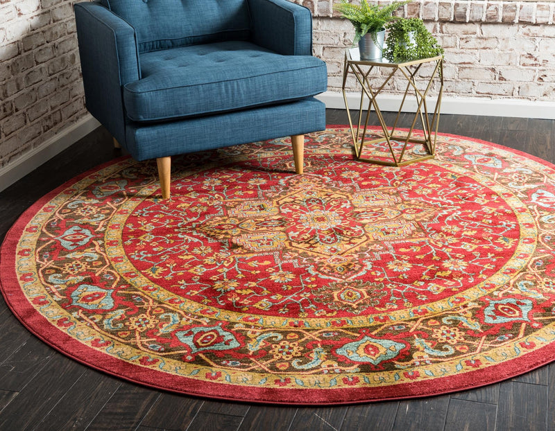 Persian Elegance Collection Area Rug -  Khorasan Round Red  lifestyle 17