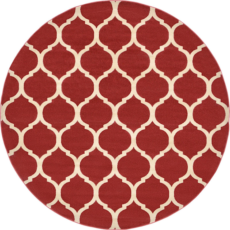 Lattice Gardens Collection Area Rug -  Bloomfield (Red) Round Red  lifestyle 3