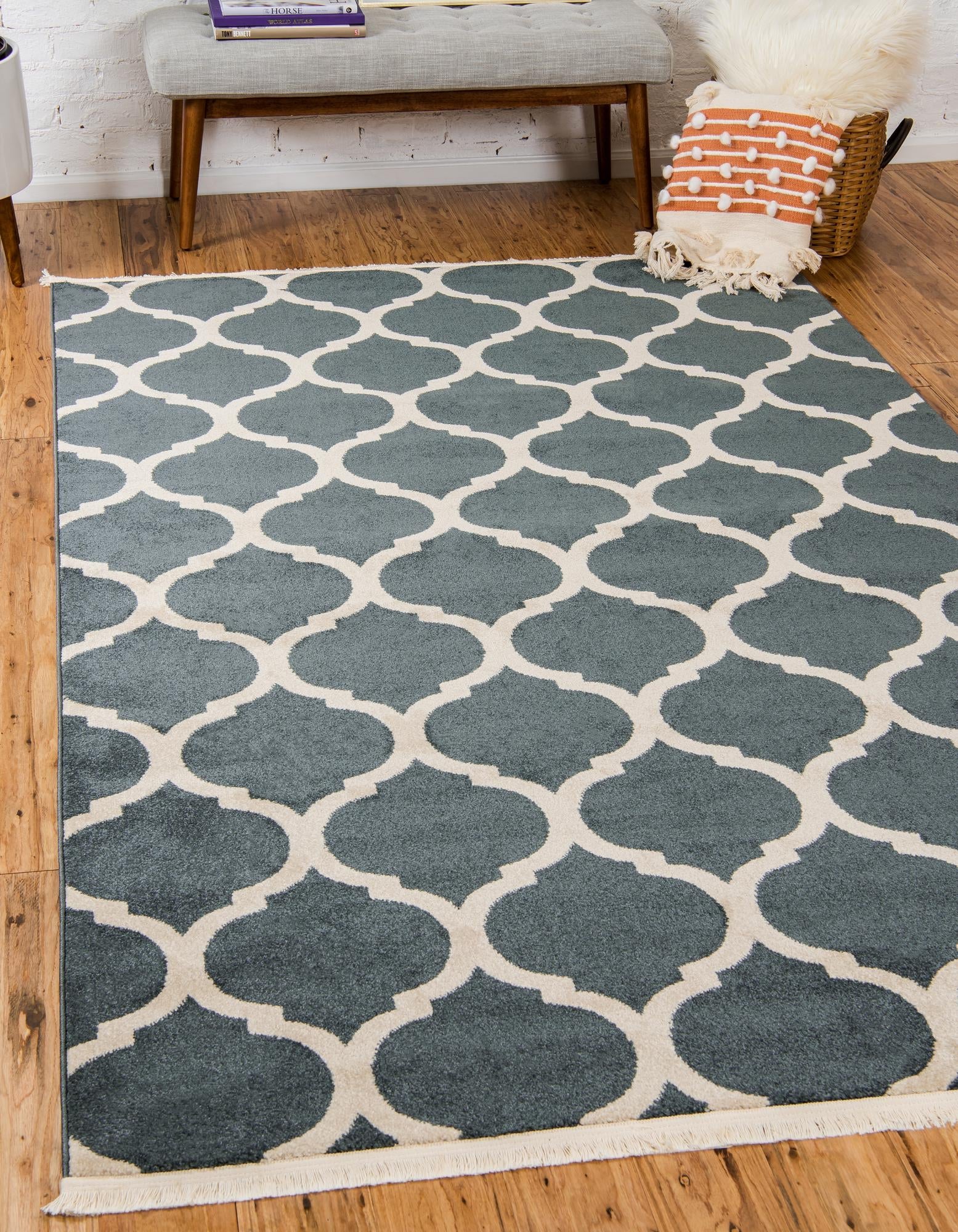 Lattice Gardens Collection Area Rug -  Bloomfield (Navy Blue)