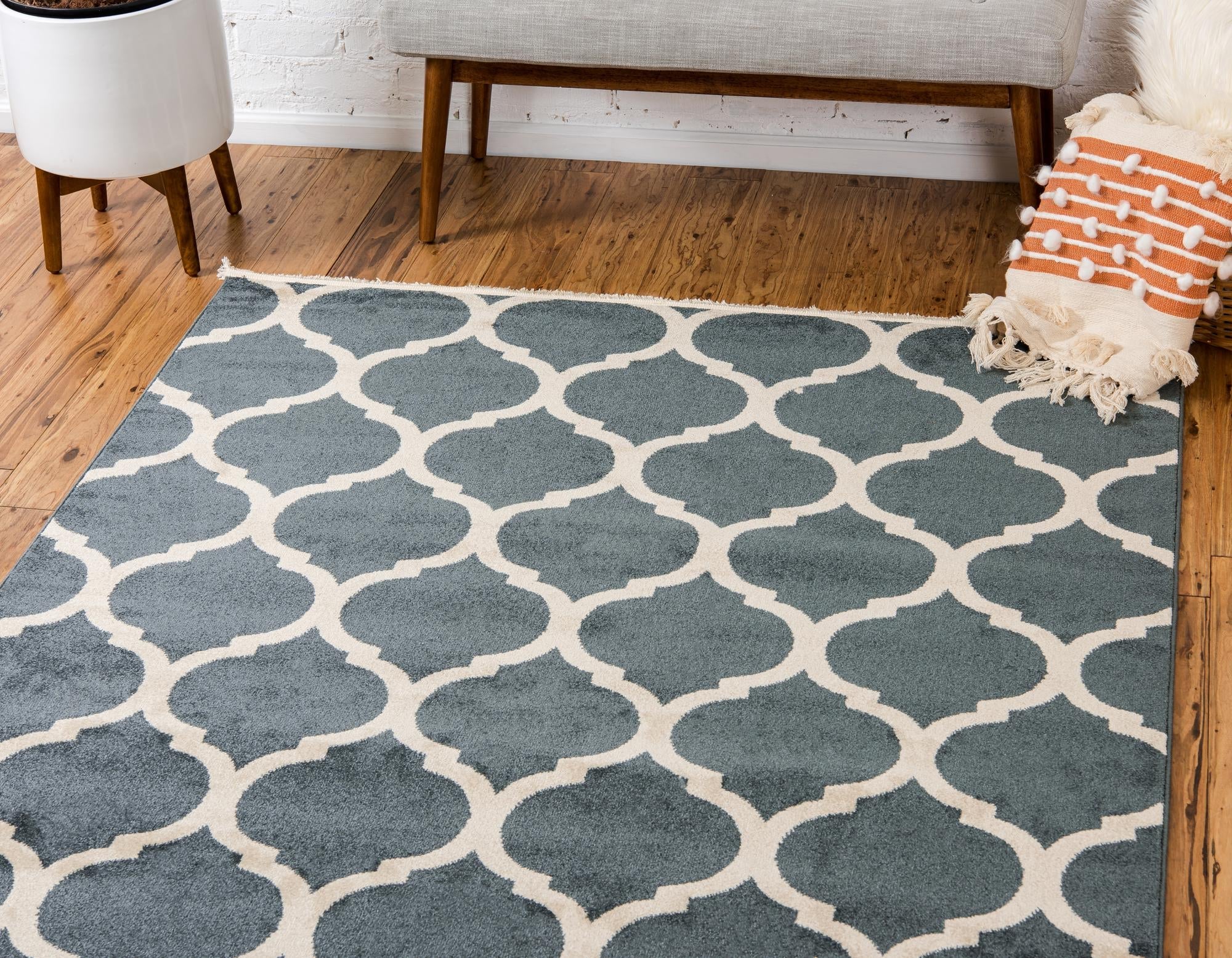 Lattice Gardens Collection Area Rug -  Bloomfield (Navy Blue)