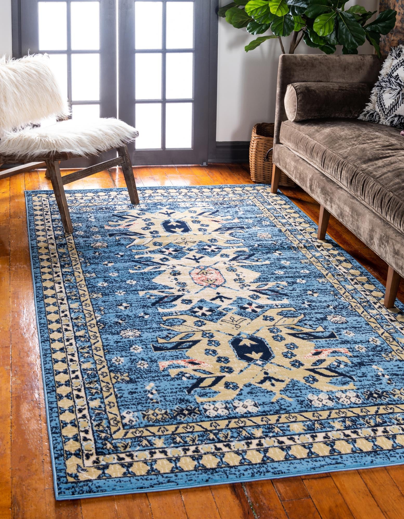 Tabriz Tapestries Collection Area Rug - Azerbaijan (Light Blue)