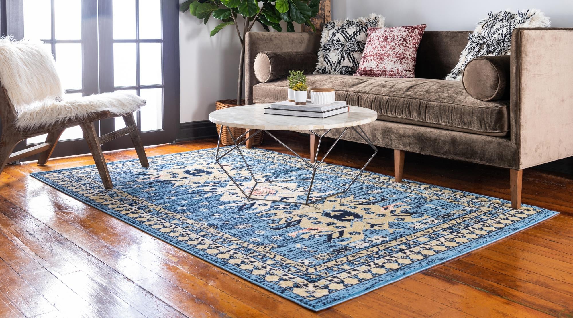 Tabriz Tapestries Collection Area Rug - Azerbaijan (Light Blue)