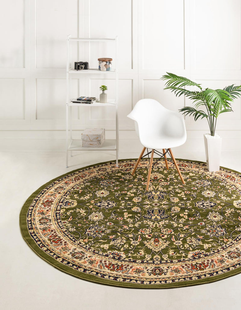 Isfahan Elegance Collection Area Rug - Naghsh-e Jahan (Green) Round Green  lifestyle 21